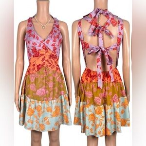 DaNity Paris Patchwork Floral Dress – Boho Colorblock Tiered Midi Sundress Sz S